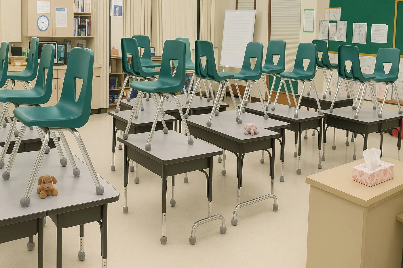 Classroom chairs with low-profile floor protectors